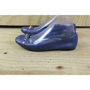 Balenciaga Ballet Flats 6 Blue Leather Gold Studs Arena Shoes Italy